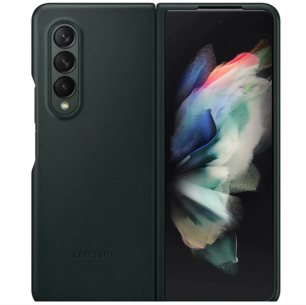 Samsung Z Fold3 5G Leather Cover, Green (Used)